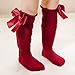 POLG Toddler Baby Girls Solid Knee-High Socks Kids Girl Mid-Calf Length Princess Sock Fashion Warmer Bow Stockings (Wine, 3-5 Years)