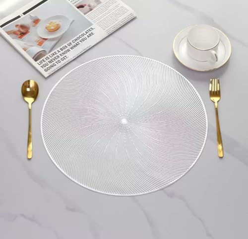 Image of HomeCloud PVC Material Round Shape Table Mat, Dining Table Mat,Table Placemats, Round Mats,Best for Bed-Side Table /Center Table, Dining Table /Shelves (Sparky Circle Silver, Set of 2)