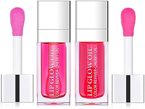 2 Set Lip Oil Hydrating Tinted Lip Balm, Plump Lip Gloss Lip Care Transparent Toot Lip Oil Tinted, Fresh Texture & Non-sticky, Nourishing Repairing Lightening Lip Lines Lip Care Products (Raspberry / Cherry)