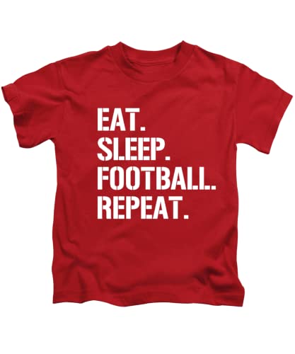 Eat Sleep Football Repeat - Camiseta divertida unisex para niños y niñas, rosso, 7-8 Años