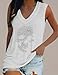 Fronage Women's Rhinestone Skull Sleeveless V Neck Shirts Casual Summer Sparkle Graphic Tank Top Loose White, XXL