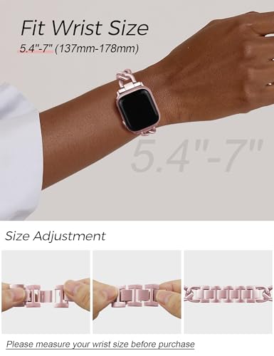 Image of JR.DM Pink Watch Bands for Women Compatible with Apple Watch 38mm 40mm 41mm 42mm(S10 /11) Adjustable Metal Cowboy Steel Single Chain Bracelet for iWatch Series 11 /10 /9 /8 /7 /6 /5 /4 SE 3 /2 /1(No Case)