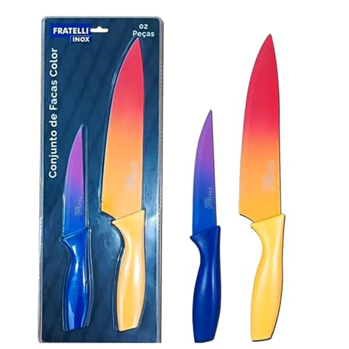 Kit Churrasco 5 Produtos: Conjunto 2 Facas Color + Pegador Pinça + Travessa + Manta Grill
