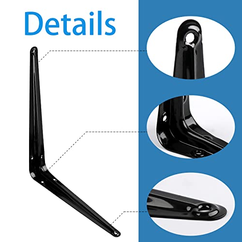 20 Pack Shelf Brackets 10 X 12 Inch, Heavy Duty Black Metal Floating Shelves Bracket, L Bracket Corner Brace Support，Decorative Iron J Brackets Wall Angel Corner Brace For Wood Shelves #TOP2