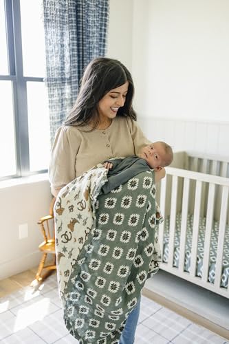 Image of Mebie Baby Muslin Quilt, Southwest Aztec and Outlaw Cowboy, 100% Muslin Cotton Baby Blankets for Girls and Boys, Muslin Baby Blanket for Newborns, 47 inchx47 inch