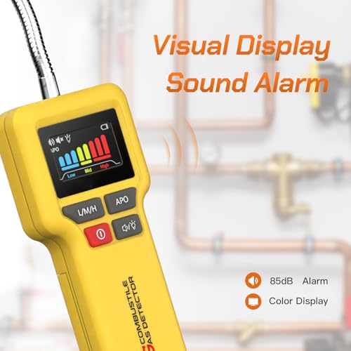 Natural Gas & Propane Leak Detector, TIDOOS Gas Leak Detector for Locating The Source of Combustible Gas Leaks (Includes 3 × Battery & Storage Bag) - Yellow - Thumbnail 6