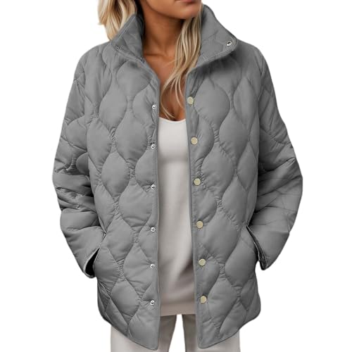 Eauptffy Veste matelassée pour femme, col montant, veste demi-saison, doudoune boutonnée chaude, veste d'hiver, manches longues, ample, veste d'extérieur,...