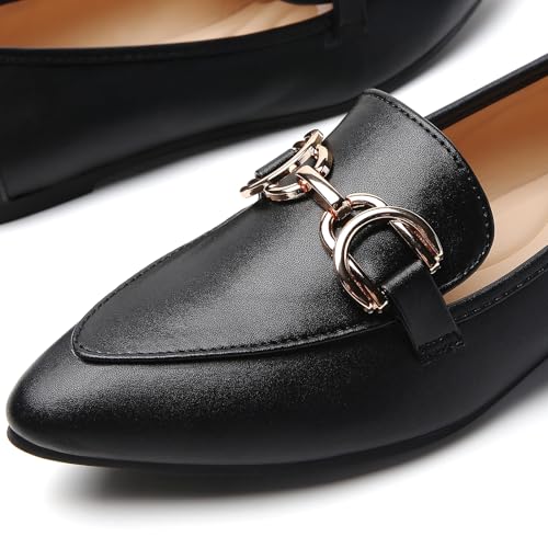 Image of Tilocow Metal Chain Loafers Flats for Women Pointed Toe Slip on Flats Dressy Casual Comfortable Work Business Shoes
