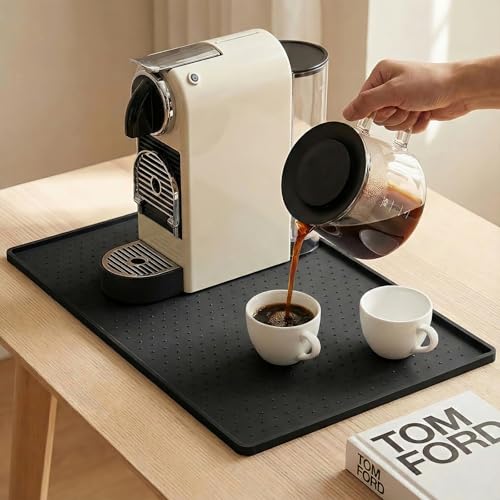 Unterlage Kaffeemaschine Rutschfeste Wasserdichte Silikonmatte Kaffeemaschine FüR Espressomaschine Und Kaffeemaschine Leckdichte Abtropfmatte Kaffeemaschine 28x38cm Schwarz
