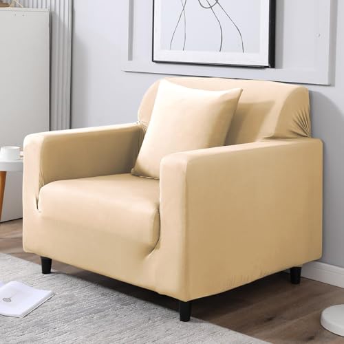 Image of HOKIPO Elastic Stretchable Single Seater Sofa Cover, Beige (NEW-4277-E23)