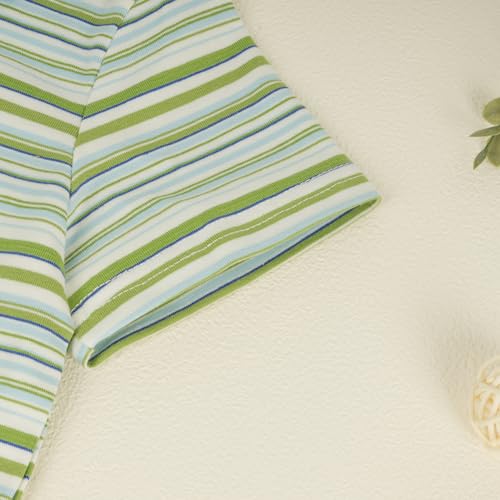 JiuBreeze Toddler Baby Boys Summer Short Sleeve Polo Shirts Set 2-piece Striped Outfits 18 Month-5T (Rainbow Blue, 18-24M) — view 4