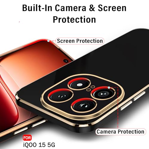 Image of TheGiftKart Luxurious Golden-Plated Back Cover Case for iQOO 15 5G | Raised Lips for Camera & Screen Protection | Shockproof Design | Stylish Back Cover Case for iQOO 15 5G (TPU, Black)