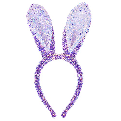 Mabejmart 1Pack Easter Headband, Easter Costume Accessories, Bunny Ears Headware, Sewed Sequins Bunny Headhand, Novel Headband for Adults Christmas Easter Birthday Valentine's Day (single purple)