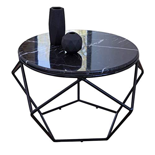 Creative Wrought Iron Coffee Table, Black Marble Texture Desktop, Seam