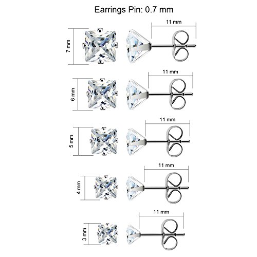 JewelrieShop Stud Earrings Surgical Steel Earrings for Sensitive Ears Stud Earrings Pack Hypoallergenic Cubic Zirconia Earrings for Women (Silver, 3-8mm, 5 Pairs / 6 Pairs / 8 Pairs)4