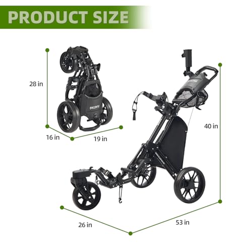 image for FLAGTAG Golf Push Cart 3 Wheel with 360 Swivel Front Wheel,Lightweight