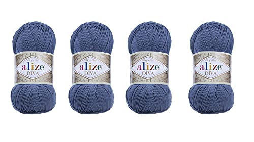 Image of Hand Knitting Yarn 100% Microfiber Acrylic Yarn Alize Diva Silk Effect Thread Crochet Art Lace Craft Lot of 4 skeins 400gr 1532yds (353)