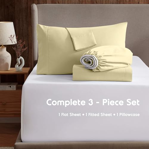 Image of Nestl Twin Sheet Set - Bed Sheets - Vanilla Yellow - 3-Piece Deep Pocket