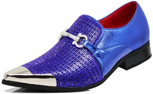 Image of Enzo Romeo Crisino Men Rhinestone Chrome Toe Suede Pointy Buckle Dress Loafer Slip On Shoes (Royal 03, US Footwear Size System, Adult, Men, Numeric, Medium, 9.5)
