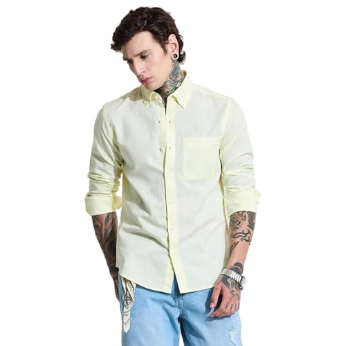Image of SNITCH Men Casual Shirt | Slim Fit Full Sleeve Button-Down Collar Solid Design | Premium Cotton Linen Blend & Breathable Fabric for Office, Semi-Formal & Everyday Wear