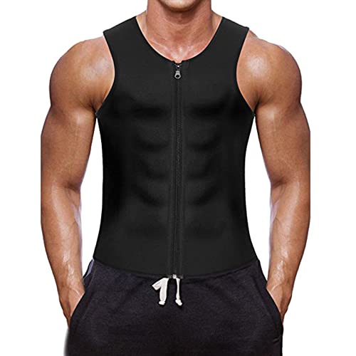 Beokeuioe Schwitzweste herren Neopren Sauna Weste Body Shaperwear Taille Trainer Fitness Korsett Reißverschluss Tank Top Herren Sauna Weste Bauchweggürtel Sauna Shirt