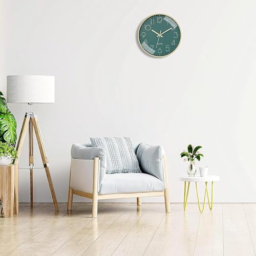 Image of TEKCOOL Plastic Digital Wall Clock 12 inch Silent Quartz Decorative Non-Ticking Classic Clock Battery Operated Round Easy to Read for Room /Home /Kitchen /Bedroom /Office /School- (Green Gold);