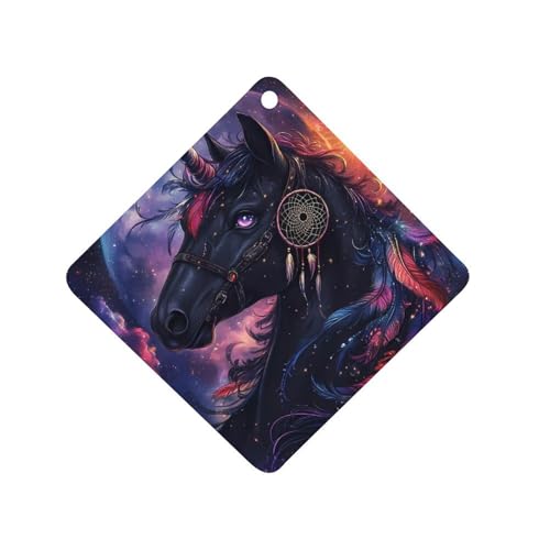 Un-icorn Black Horse Fantasy Car Air Freshener Hanging Aromatherapy Tablets for Car Accessories Rhombus