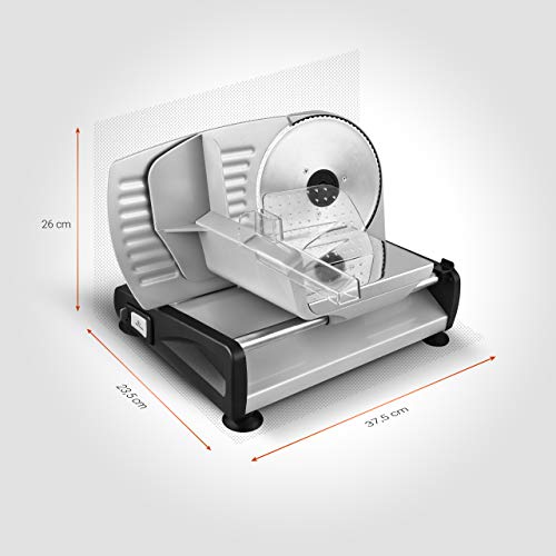 Venga! Universal Elektro-Allesschneider, Edelstahl, 19 cm Klinge aus Edelstahl, bis zu 15 mm Regelung der Schneidstärke, 150 W, Silber, VG AS 3003