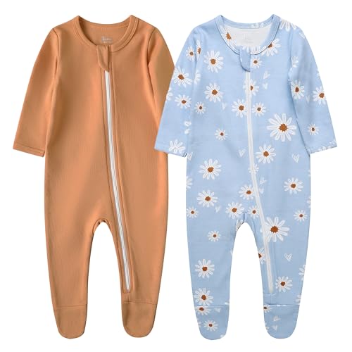Image of O2 BABY Baby Boys Girls Organic Cotton Zip-Front Sleeper Pajamas, Footed Sleep 'n Play