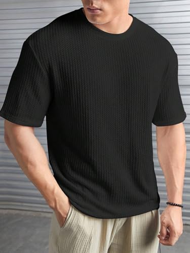 Image of Streetwear Dot Waffle Popcorn Round Neck Cotton Tshirt for Men