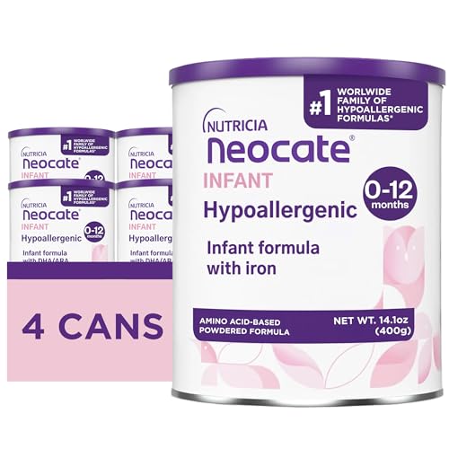 Nutricia Neocate Infant - Food Allergy Relief Hypoallergenic Baby Formula with Amino Acids - Supports Normal Growth - Dairy-Free Infant Formula with DHA, ARA - 0-12 months - 14.1 oz (4-Pack)