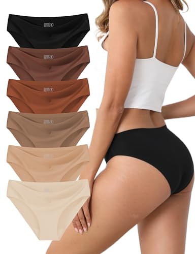WAYIQE Womens Underwear, Seamless Underwear for Women - Like a Second Skin, No Show & No Feel, Mid/Low Rise Bikini Panties for Everyday Comfort, Size XL, Multicolor, 6-Pack