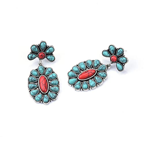 Boucles d'oreilles turquoise vintage bohèmes et imposantes pour femmes