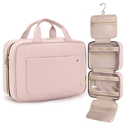 BAGSMART Hanging Toiletry Bag Travel Large Wash Bag Womens Cosmetic Bag Clear for Full Sized Container Pink