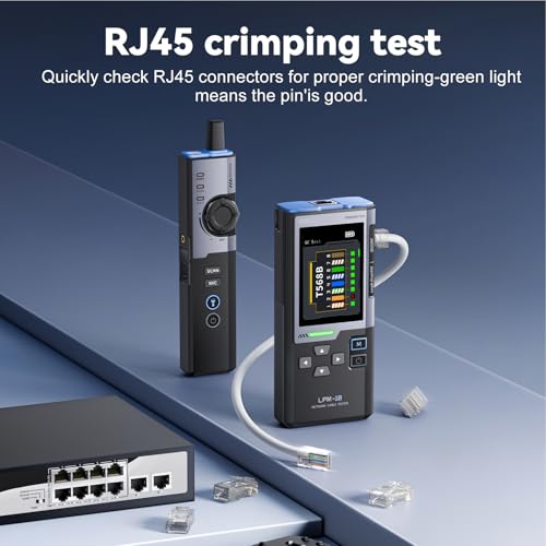 DewinLVD Netzwerktester, Kabeltester Störungsfreie POE Kabelerkennung Lan Tester RJ45 für Crimp Test Kabelgeschwindigkeitsmessung Port Flashing berührungslose NCV Erkennung LPM-10