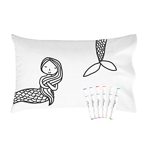 Oh, Susannah Mermaid Coloring Pillowcase (1 Pillow Cover 20 by 30 Inches) with Permanent Fabric Markers Included Color Your Own Pillow Case