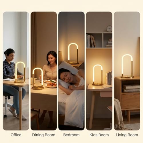 Image of Table Lamp 3-Color CCT (Warm + Natural + Cold White) LED Arch Metal & Glass Tube Stand Light for Living Room Bedroom Home Decor