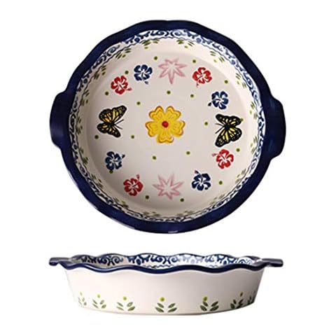 Round Baking Pan,Christmas Pie Pizza Pan, Ceramic Glaze Baking Dish for Cooking, Kitchen, Cake Dinner, Banquet and Daily Use… Cover