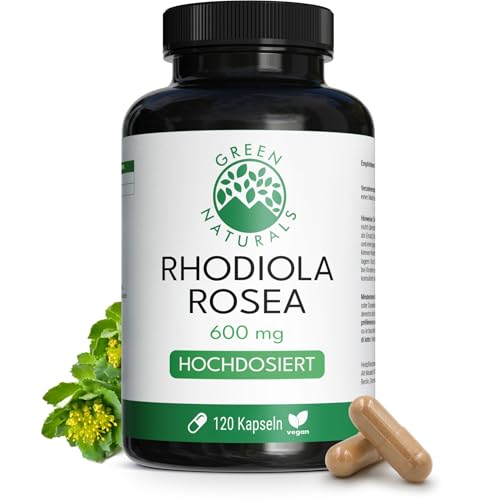 Green Naturals Rhodiola Rosea Kapseln - Hochdosiert: 600 mg pro Kapsel - 4 Monate Vorrat (120 Kapseln) - Rosenwurz Kapseln - Laborgeprüft