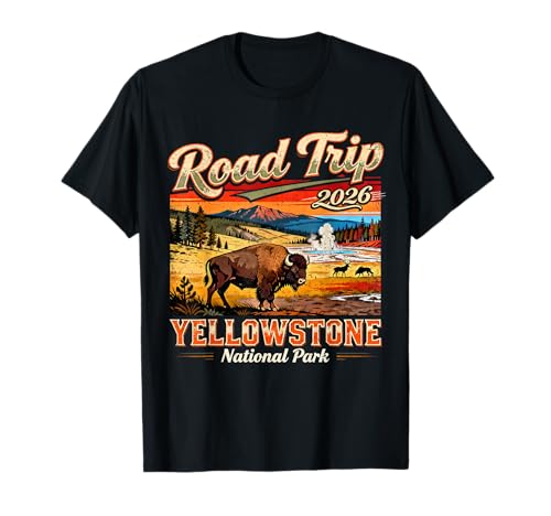Road Trip 2026 Yellowstone National Park Bison Vintage Gift T-Shirt