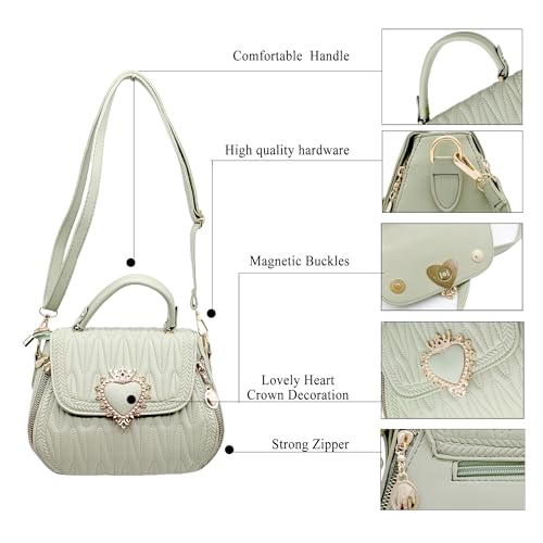 Women Leather Quilted Handbag Top Handle Satchel Bag with Heart Crown Decoration4