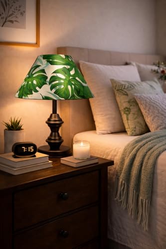 Image of tu casa Modern Table Lamp with Tropical Leaf Satin Shade | Metal Iron Base Decorative lamp for Living Room| Decorative Lighting for Living Room, Study & Home Decor, Designer Table Lamp for Gifting