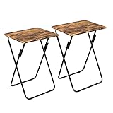Aingoo No Assembly TV Trays Set of 2 Small Snack Tables for Eating Pinic Multi-Function Dinner Desk with Wood Top and Metal Frame Vintage