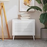 Mangloder - Porta per armadio, design a lamelle, colore bianco, 39,5 x 59,4 cm, in legno massello di pino, per mobili, cucina, bagno, guardaroba, ristrutturazione, durevole, aspetto rustico ed