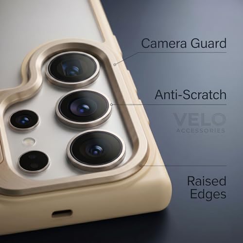 Image of amazon basics Frosted Matte Case for Samsung Galaxy S25 Ultra 5G | Built-in Flip-Out Camera Lens Stand | Translucent Back with Contrast White Bumper | Shockproof Protective Cover