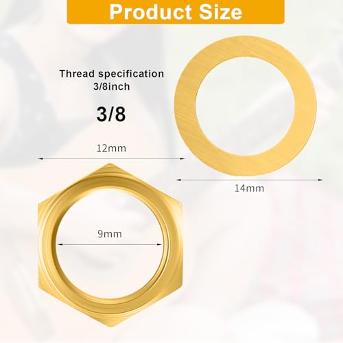 5 Set Jack Socket Nut with Washer, Guitar Nuts and Washers, 3/8\" Guitar Input Output Jack Socket Nut and Washer, Guitar/Bass Jacks Nuts and Washers, Gold