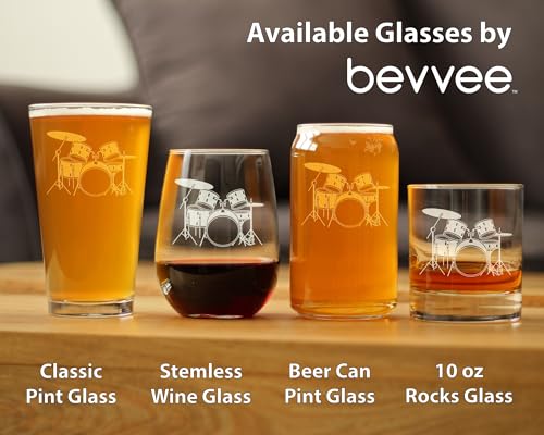 Drums - Stemless Wine Glass - Drumming Gifts for Drummers - Large 17 Ounce Glasses - Thumbnail 5