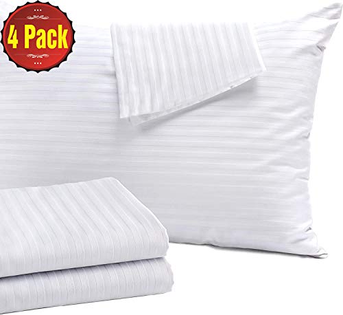 4 Pack Pillow Protectors Standard 20x26 Inches Hypoallergenic 100% Cotton Sateen Tight Weave