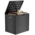 MAIUSCOLI 30 Gallon Outdoor Deck Box,Storage Lockable Waterproof Patio Furniture,Garden Tools,Cushions,Pool Accessories Outside Storage Resin Box(Black)