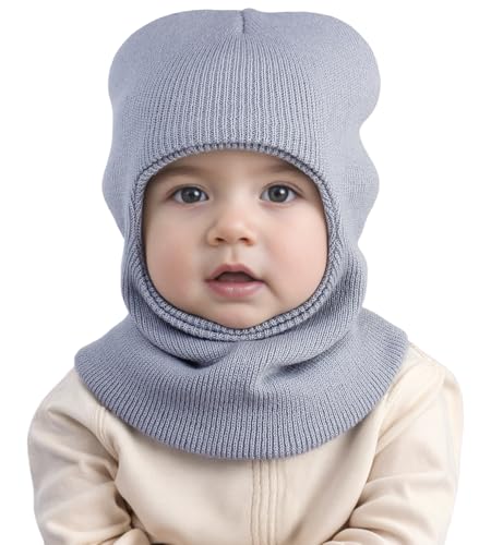 YATEEN Baby Winter Hat Scarf Set Kids Warm Windproof Knit Hood Fleece Hat Grey